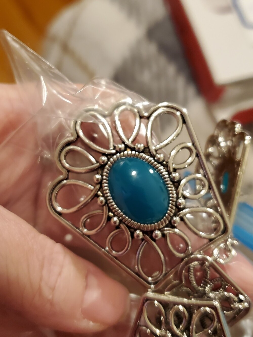 Georgous Turquoise Blue Necklace With Cabochons. Matching Earrings New - Picture 9 of 10